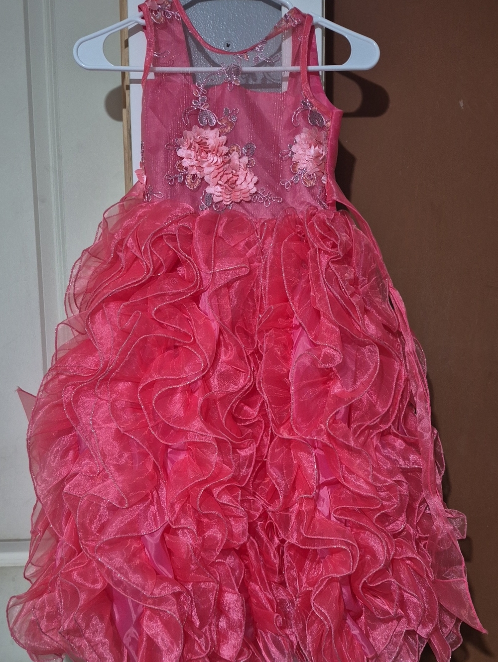 Girls' Pink Ruffled Floral Party Dress